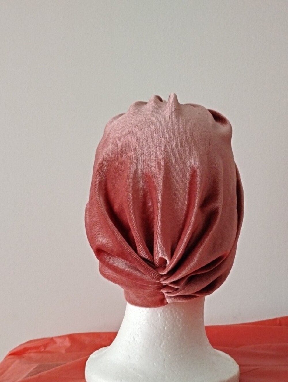 Velvet Turban Headwrap with Beaded Brooch - Dusty Rose - Picture 3 of 5